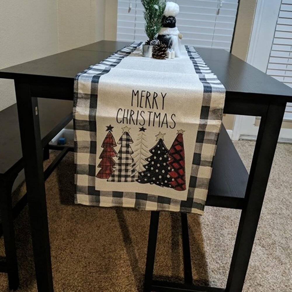 NEW  Buffalo Plaid Christmas Trees Merry Xmas Table Runner, 13 x 72 Inch - Picture 6 of 9